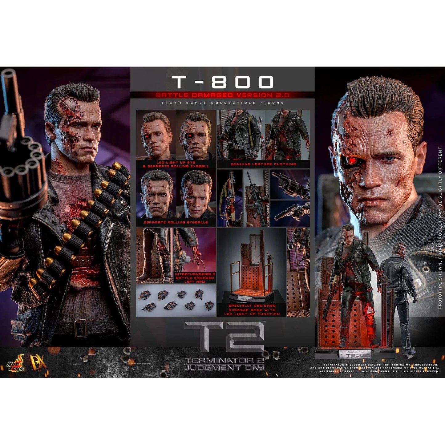 Terminator 2: T-800: Battle Damaged: Version 2.0: DX46 - Hot Toys Action Figures