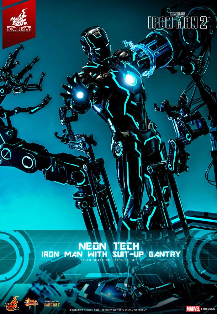 Iron Man 2: Neon Tech Iron Man with Suit-Up Gantry: 1/6 Scale Action Figure Set