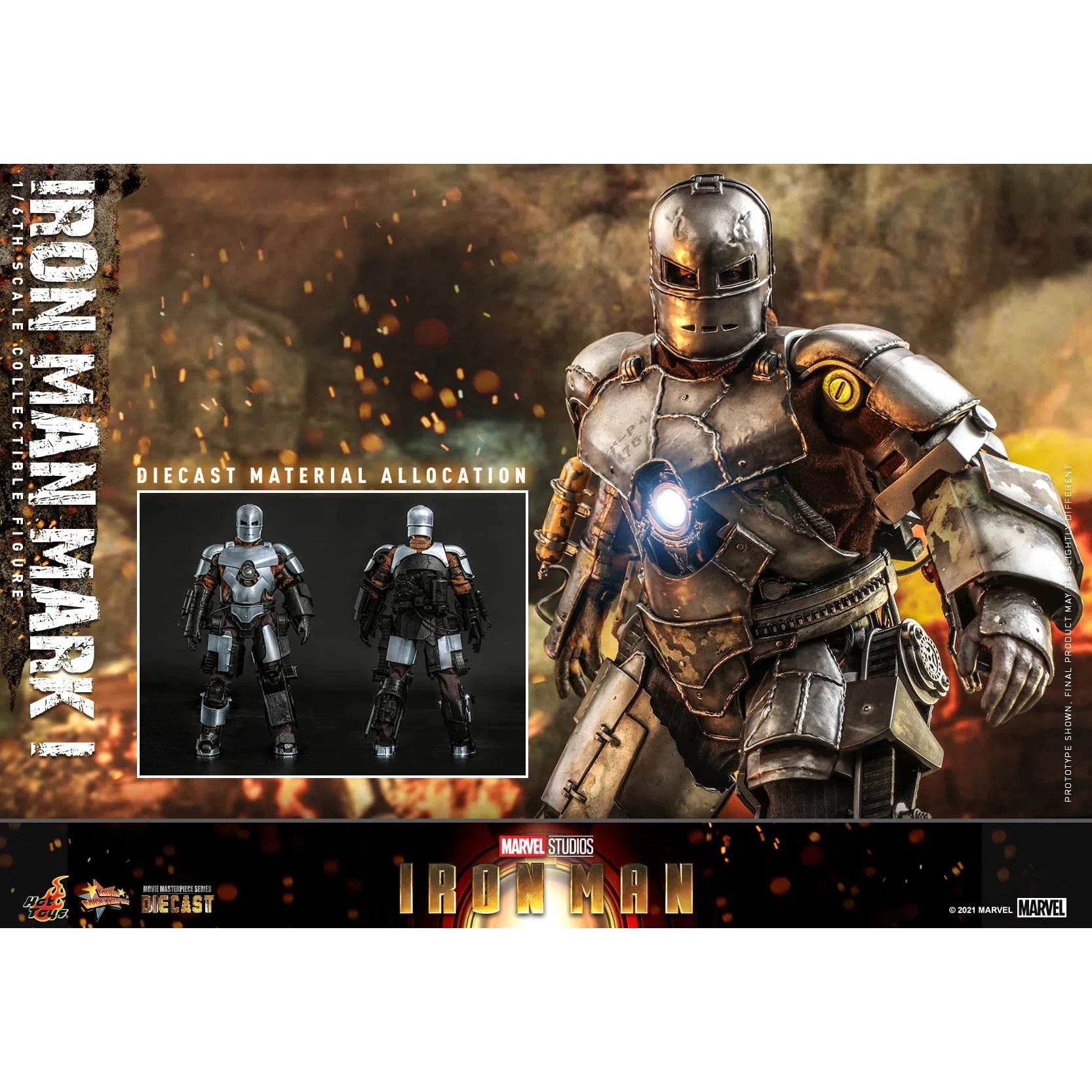Iron Man: MK1: Iron Man 1: Diecast: Marvel: MMS605D40 by Hot Toys – Action Figure, [scale], UK stockist Planet Action Figures