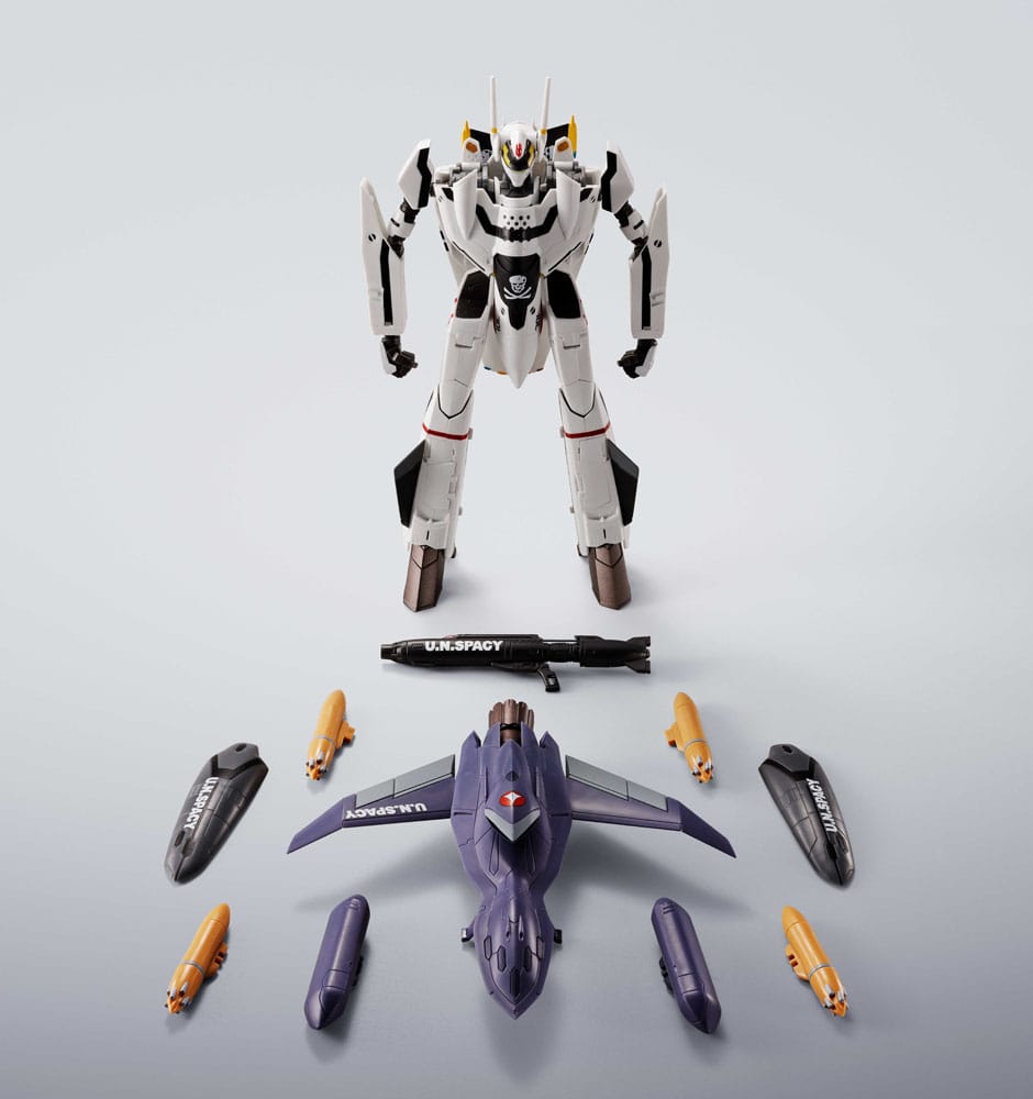 Macross 7 Hi-Metal R Action Figure VF-0S Phoenix (Roy Focker Use) & QF-2200D-B Ghost Set 14 cm - Bandai Tamashii Nations Action Figures