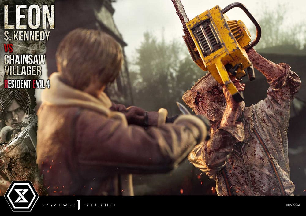 Resident Evil 4 Ultimate Premium Masterline Series Statue 1/4 Leon S. Kennedy vs. Chainsaw Villager 76 cm - Prime 1 Studio Statues