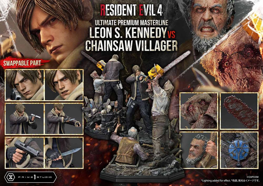 Resident Evil 4 Ultimate Premium Masterline Series Statue 1/4 Leon S. Kennedy vs. Chainsaw Villager 76 cm - Prime 1 Studio Statues