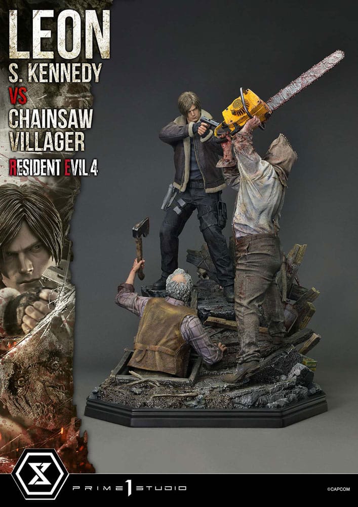 Resident Evil 4 Ultimate Premium Masterline Series Statue 1/4 Leon S. Kennedy vs. Chainsaw Villager 76 cm - Prime 1 Studio Statues