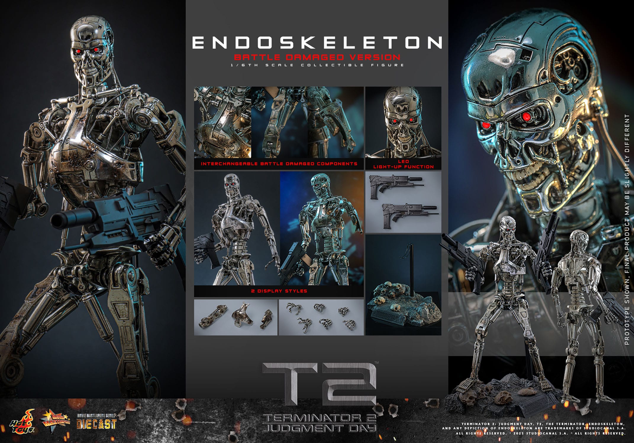 TERMINATOR ２shotgan Hot Toys Terminator 2: Judgement: Endoskeleton (Battle Damaged Ver