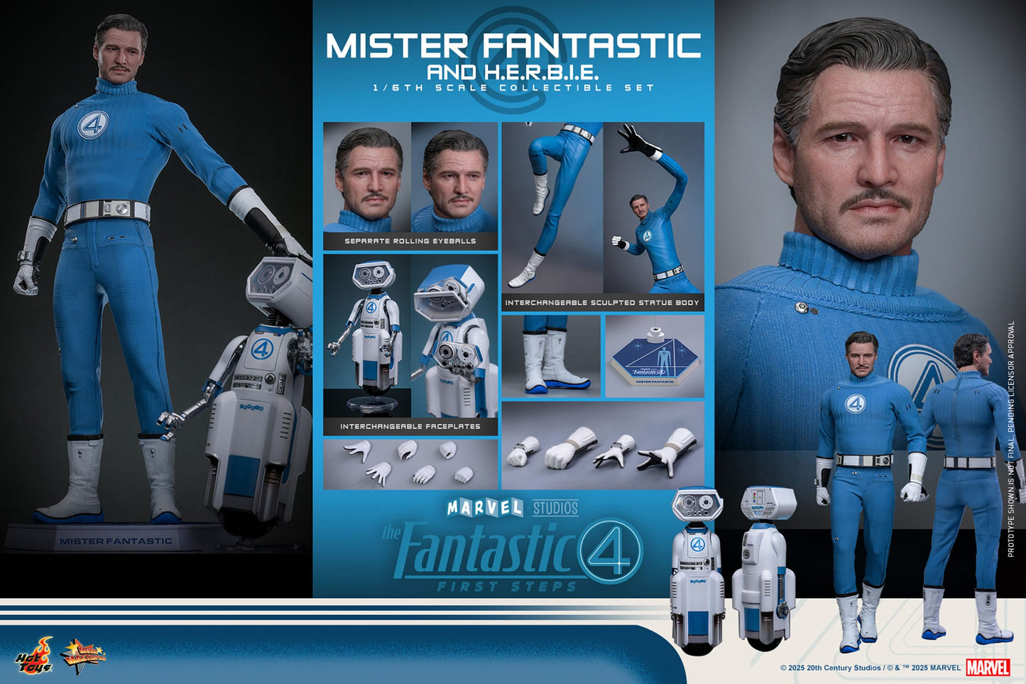 The Fantastic Four: First Steps: Mr Fantastic & H.E.R.B.I.E: 1/6th - Hot Toys Action Figures