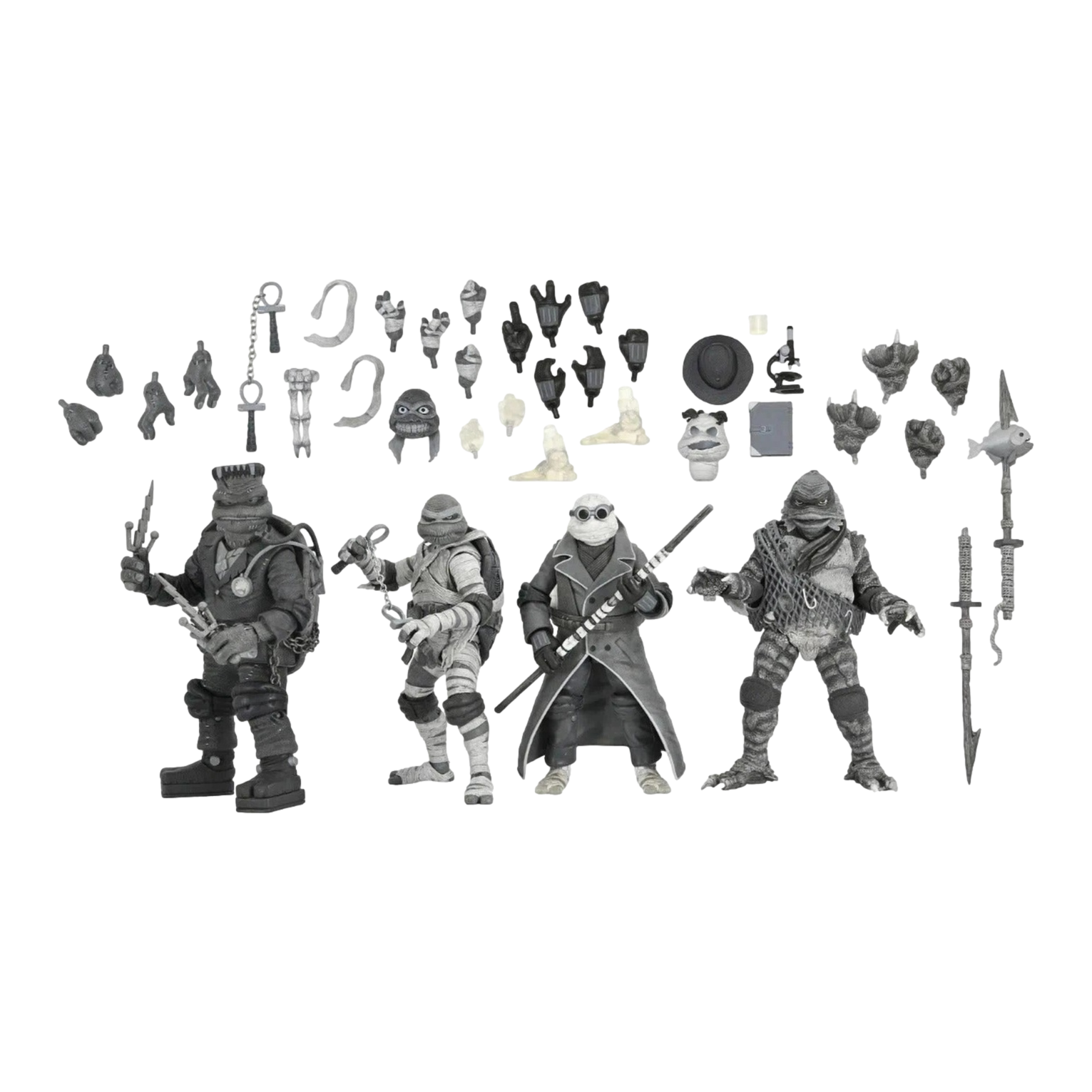 Universal Monsters x Teenage Mutant Ninja Turtles Turtles: (Black & White): 7" Action Figure Figure 4-Pack: Neca