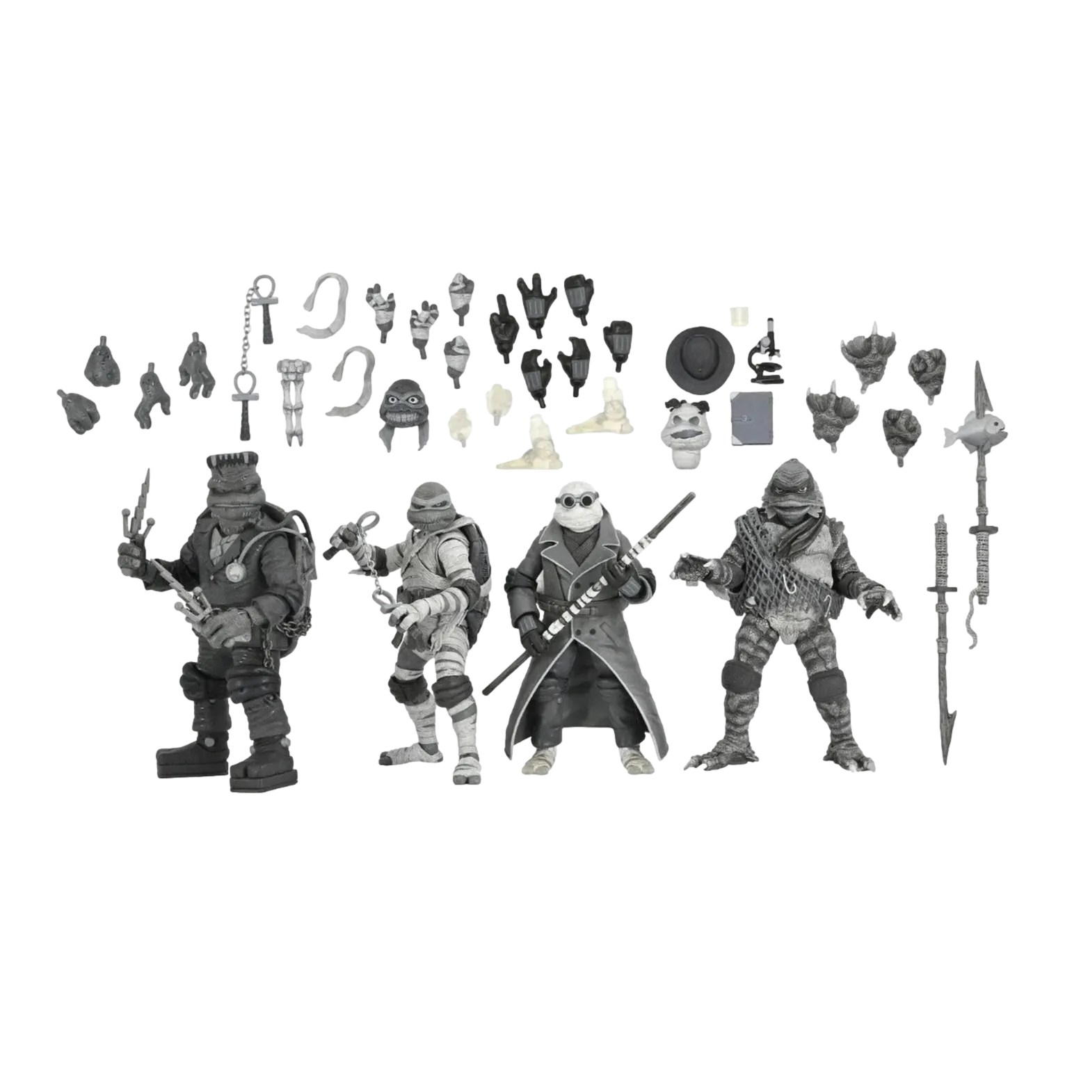 Universal Monsters x Teenage Mutant Ninja Turtles Turtles: (Black & White): 7" Action Figure Figure 4-Pack: Neca Neca