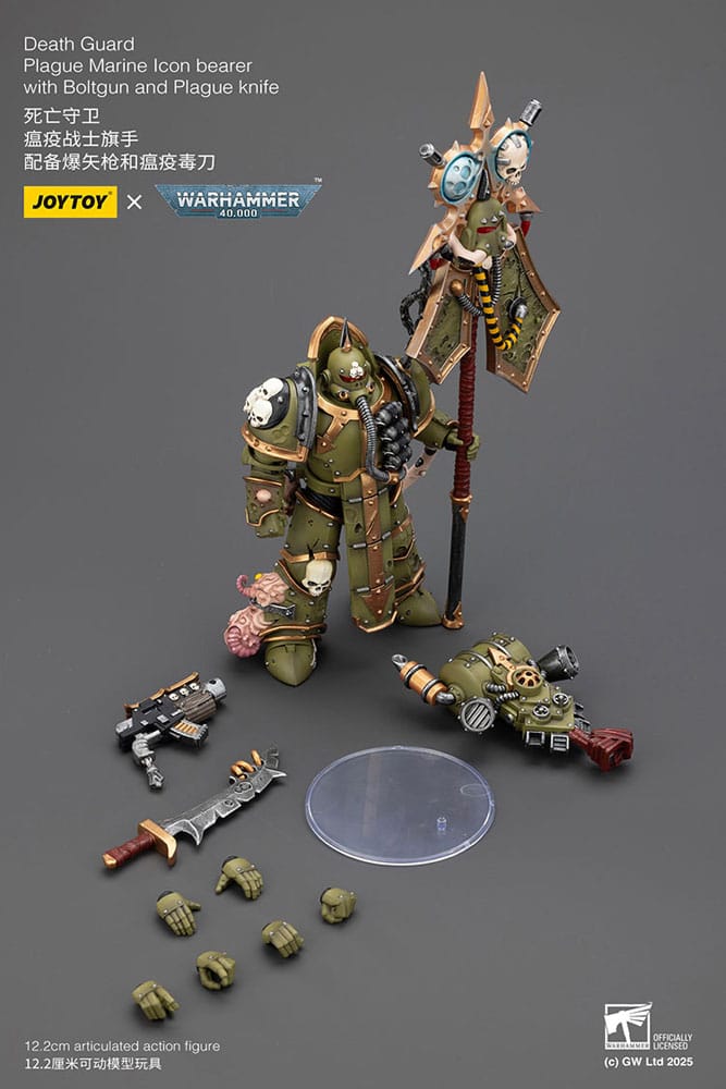Warhammer 40,000 Action Figure Death Guard Plague Marine Icon bearer with Boltgun and Plague knife 12 cm - Joy Toy Action figures