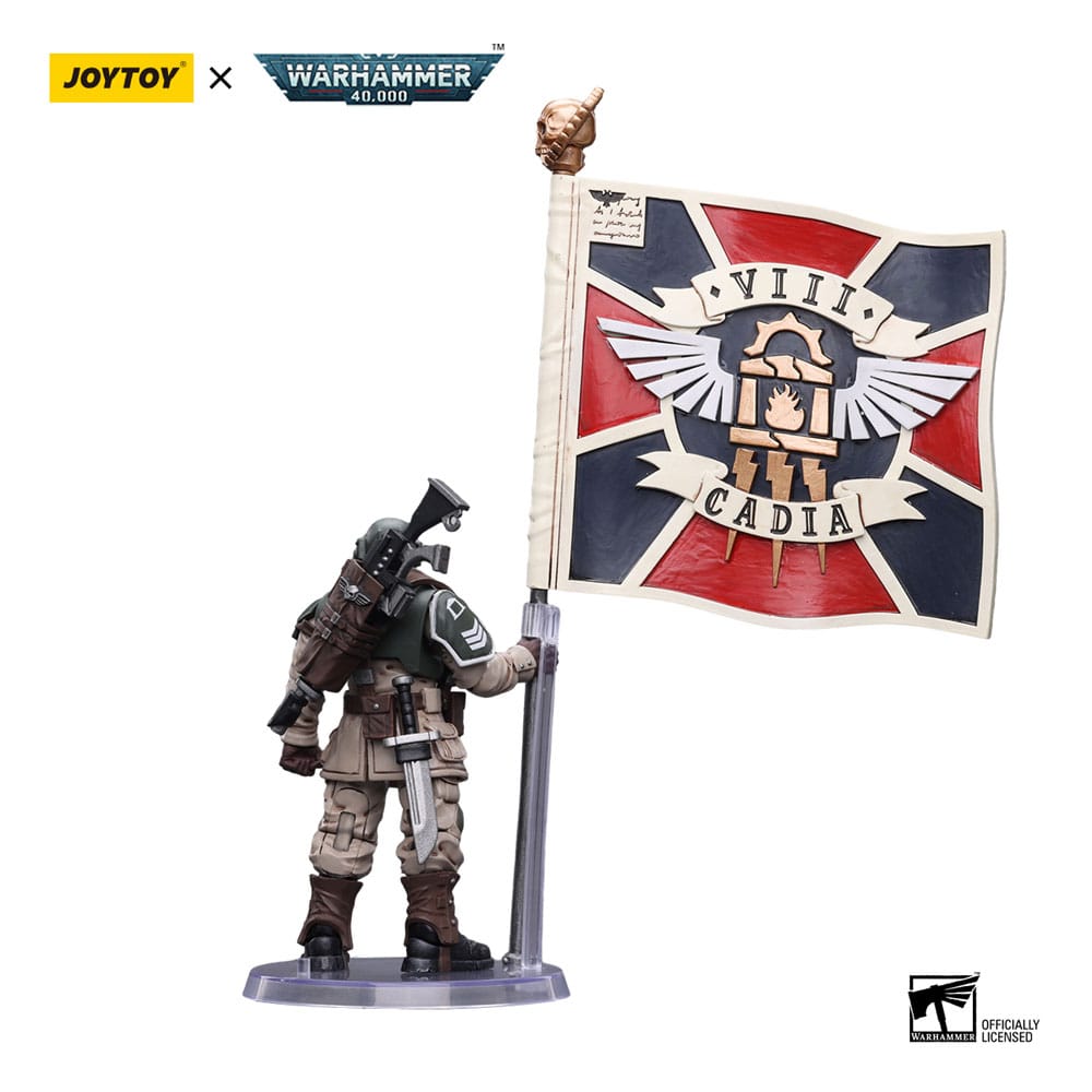 Warhammer 40k: Astra Militarum: Cadian Command Squad Veteran with Regimental Standard: Action Figure - Joy Toy Action Figures