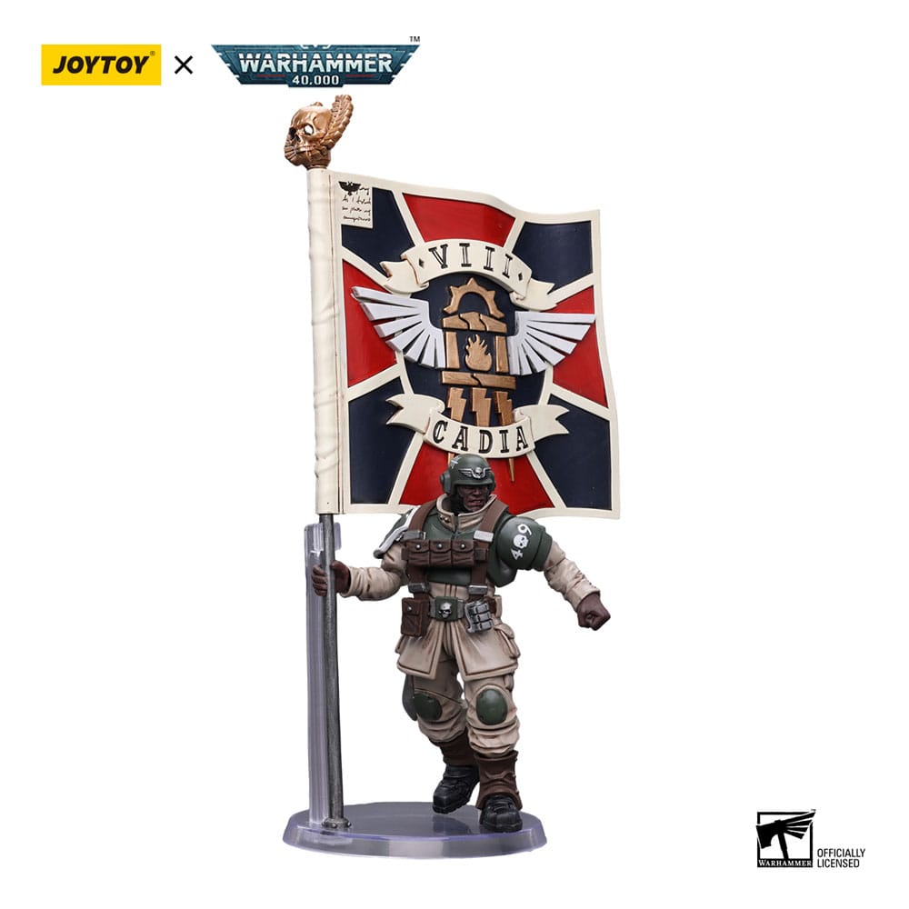 Warhammer 40k: Astra Militarum: Cadian Command Squad Veteran with Regimental Standard: Action Figure - Joy Toy Action Figures