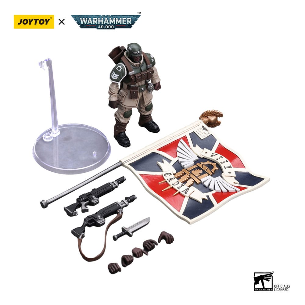 Warhammer 40k: Astra Militarum: Cadian Command Squad Veteran with Regimental Standard: Action Figure - Joy Toy Action Figures