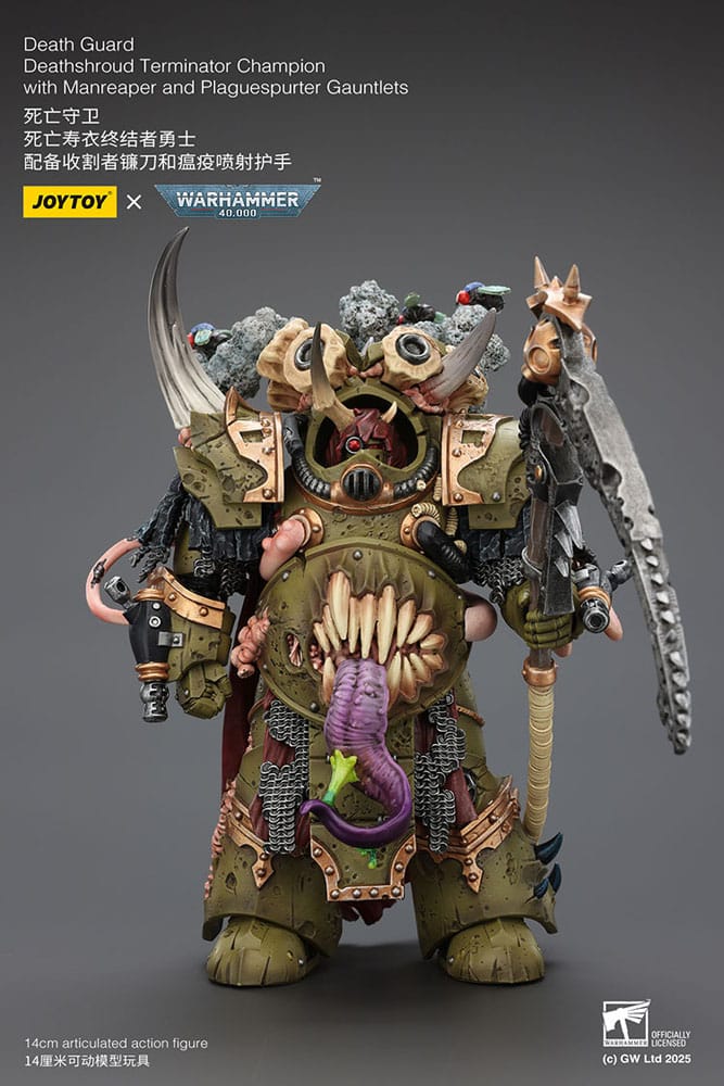 Warhammer 40k: Death Guard: Deathshroud Terminator Champion with Manreaper and Plaguespurter Gauntlets: Action Figure - Joy Toy Action Figures