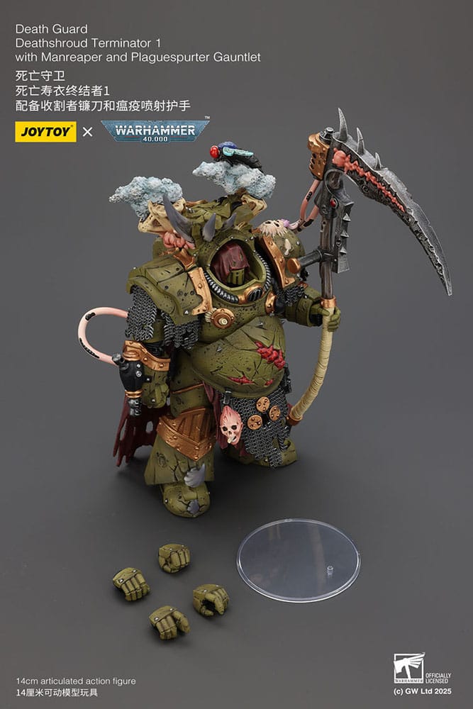 Warhammer 40k: Death Guard: Deathshroud Terminator (Ver. 1) with Manreaper and Plaguespurter Gauntlet: Action Figure - Joy Toy Action Figures