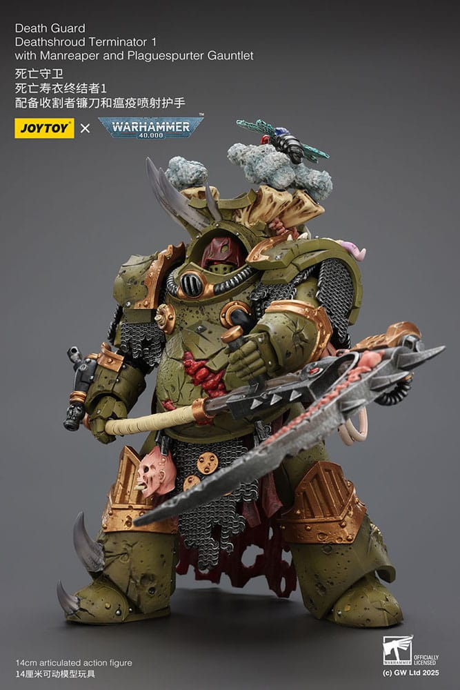 Warhammer 40k: Death Guard: Deathshroud Terminator (Ver. 1) with Manreaper and Plaguespurter Gauntlet: Action Figure - Joy Toy Action Figures