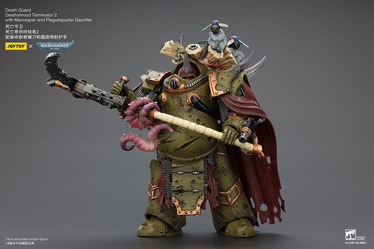 Warhammer 40k: Death Guard: Deathshroud Terminator (Ver. 2) with Manreaper and Plaguespurter Gauntlet: Action Figure - Joy Toy Action Figures