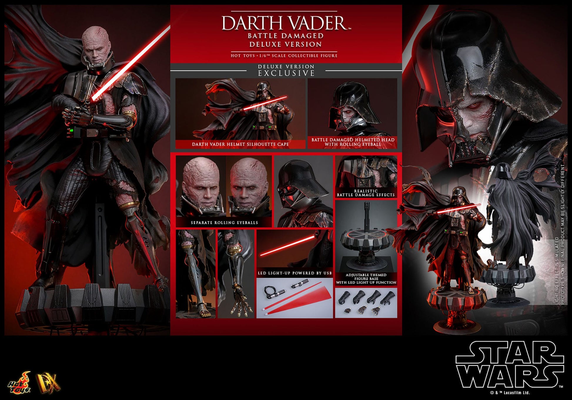 Star Wars DX45 Darth Vader (Battle Damaged) Deluxe 1/6th Scale Collectible Figure - Hot Toys Action Figures