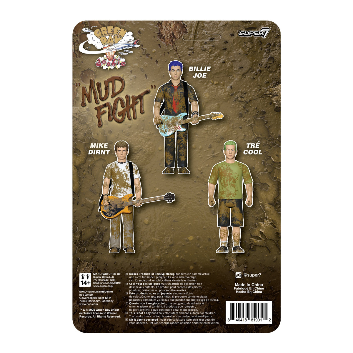 Green Day ReAction Action Figure Wave 01 Tré Cool (Mud Fight) - Super7 Action Figures