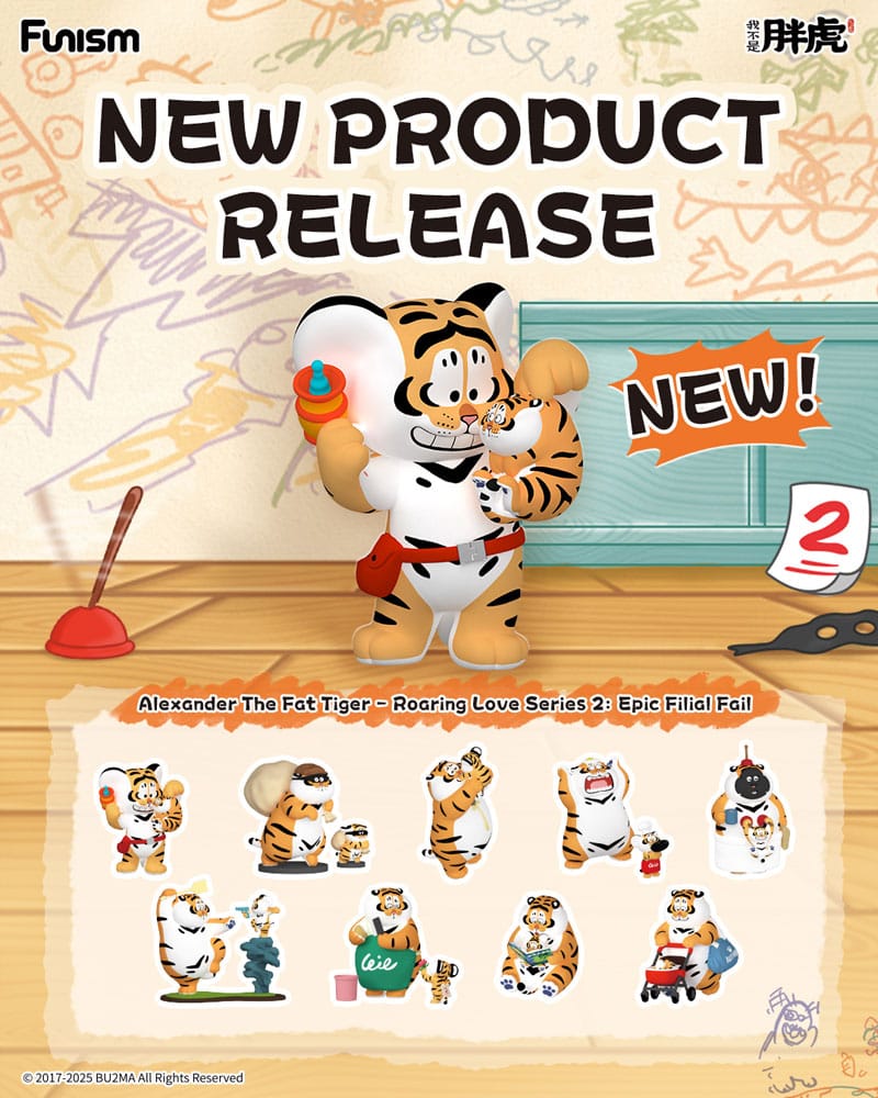 Alexander The Fat Tiger Mini Figures Roaring Love Series 2: Epic Filial Fabil7 cm Display Box Qty 8 - Funism Mini Figures, Blind Boxes