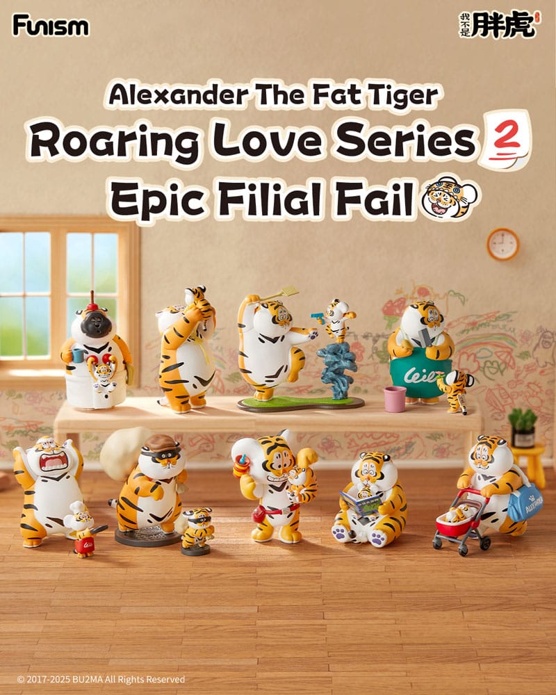 Alexander The Fat Tiger Mini Figures Roaring Love Series 2: Epic Filial Fabil7 cm Display Box Qty 8 - Funism Mini Figures, Blind Boxes