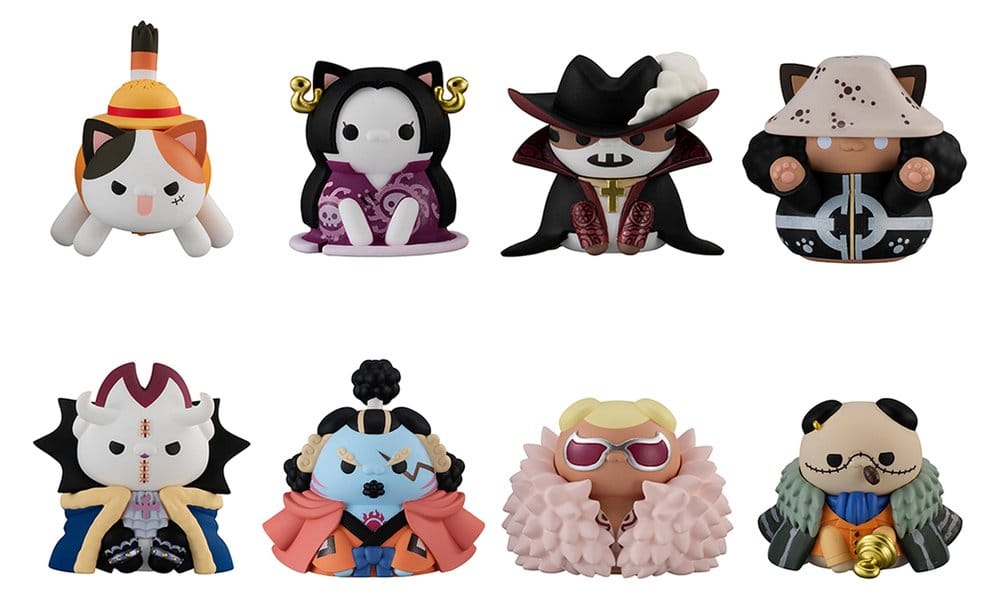 One Piece Mega Cat Project Nyan Piece Nyan! Luffy & the Seven Warlords of the Sea Mini Figures 3 cm Blind Box Display Box Qty 8 (Repeat) - Megahouse Mini Figures, Blind Boxes