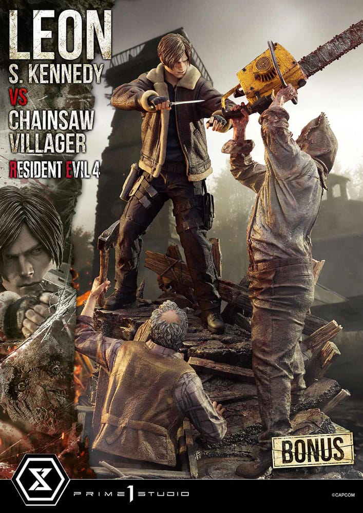 Resident Evil 4 Ultimate Premium Masterline Series Statue 1/4 Leon S. Kennedy vs. Chainsaw Villager Bonus Ver. 76 cm - Prime 1 Studio Statues