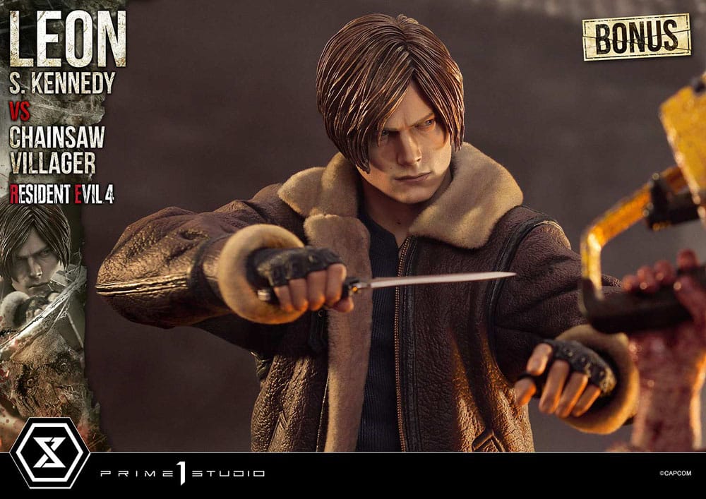 Resident Evil 4 Ultimate Premium Masterline Series Statue 1/4 Leon S. Kennedy vs. Chainsaw Villager Bonus Ver. 76 cm - Prime 1 Studio Statues