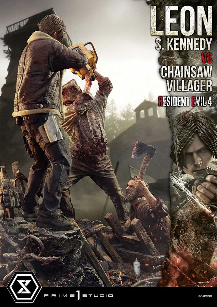 Resident Evil 4 Ultimate Premium Masterline Series Statue 1/4 Leon S. Kennedy vs. Chainsaw Villager Bonus Ver. 76 cm - Prime 1 Studio Statues